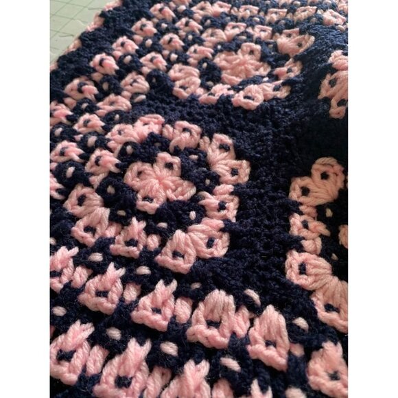 Handmade Pink & Navy Hand Crocheted Fabric Lined Handbag - Picture 13 of 14